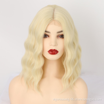 Glueless High Quality Cheap Price Short Small Part Lace Bolned Body Wave For Black Women Synthetic Fiber Hair Bob Wigs